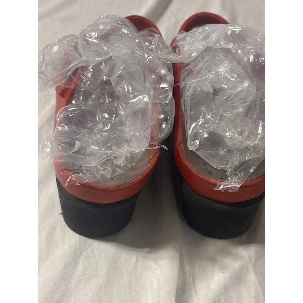 Mephisto Wedge Sandals Womens 38 Red Leather Buckle Slide Excellent Comfort